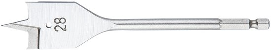 Zilverkleurige spadeboor met 28mm maat, voor hout.