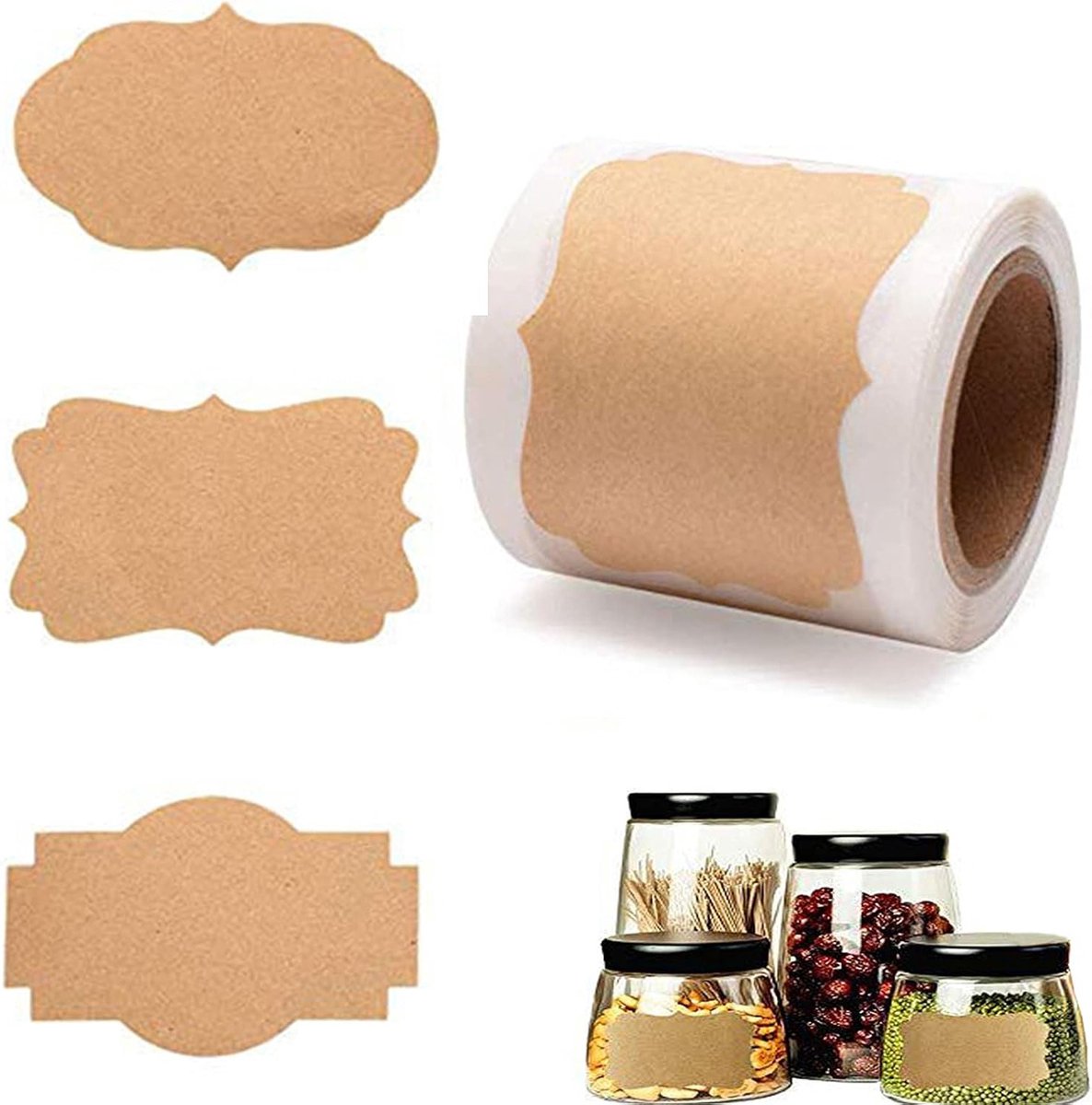 300PCS Kraft Papieren Etiketten Stickers voor Voedselpotten, Cadeauverpakkingen en Bakken, Ideaal voor Jam, Keuken en Handgemaakte Projecten