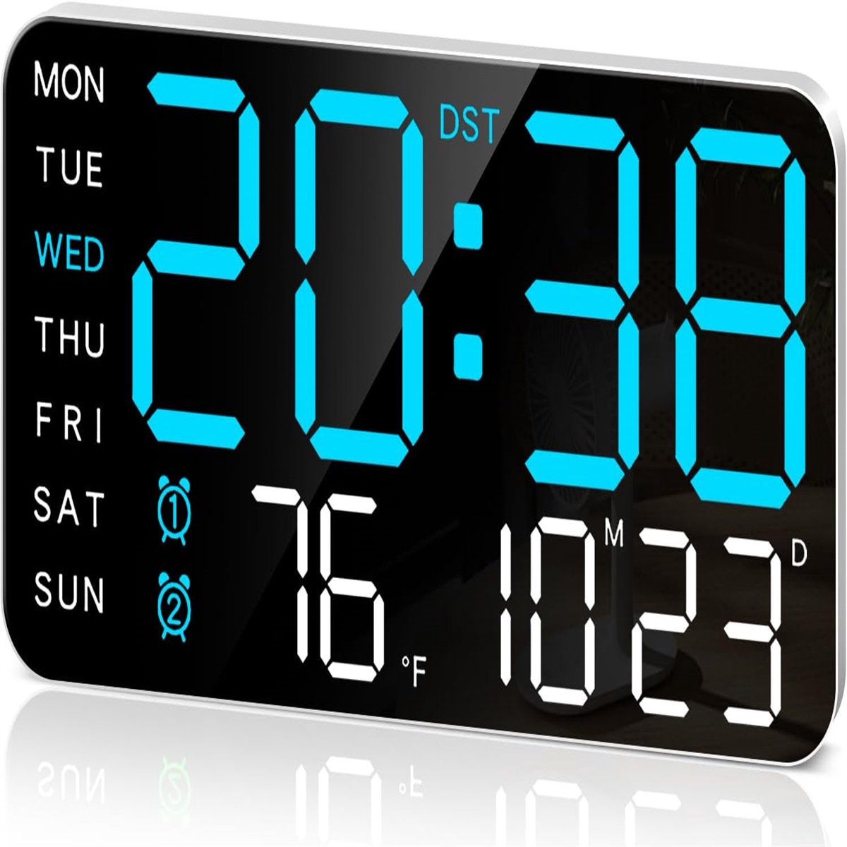 carmdering - Grote Digitale Wandklok - LED Wekker met Grote Cijfers - Digitaal Horloge - Dual Alarm Instelling - Automatische Helderheidsaanpassing - Kunststof Behuizing - Leesbaar van Afstand - Ideaal voor Senioren - 1 Stuk -blauw