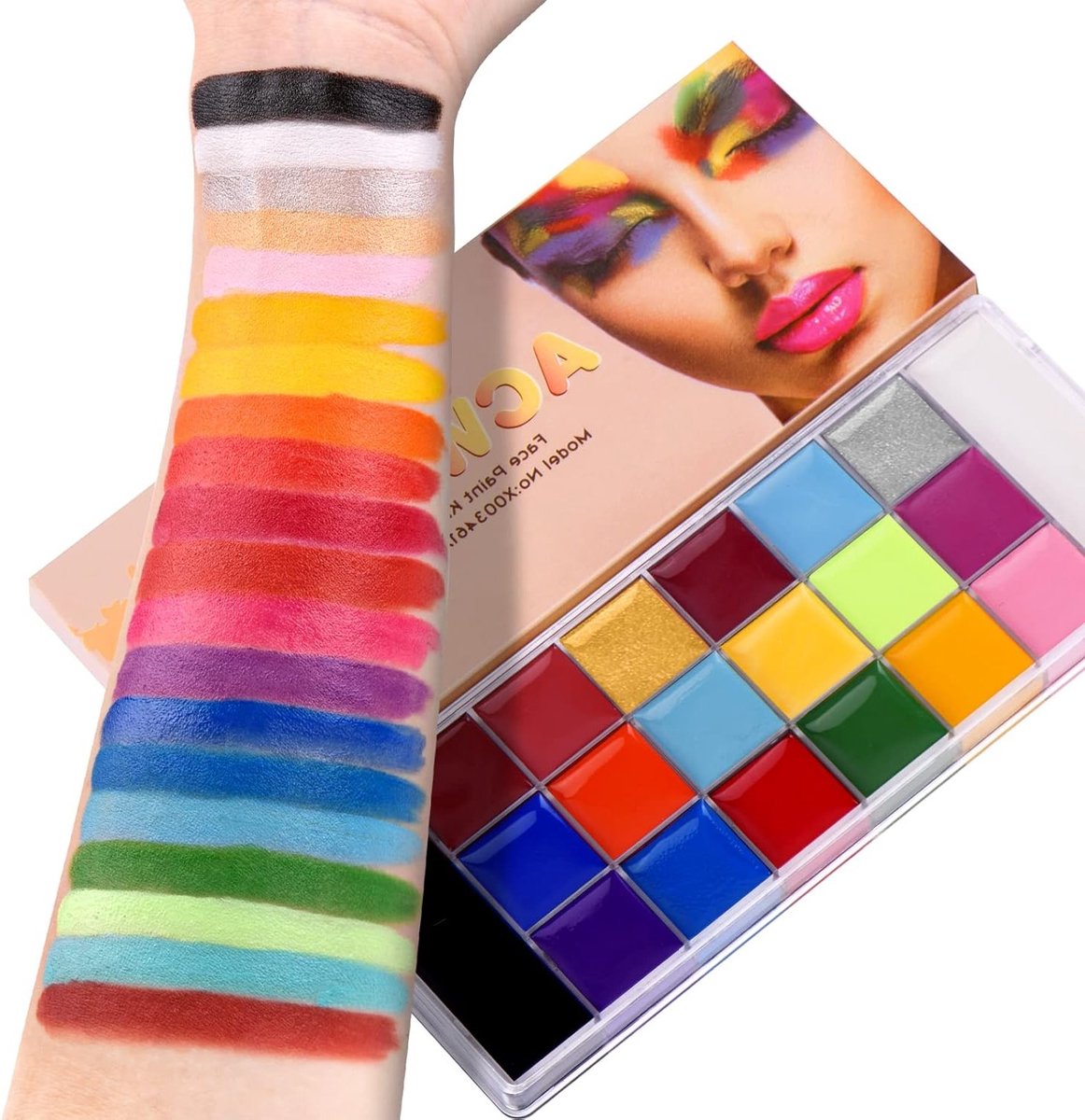 Complete Set van 20 Kleuren Gezichts- en Lichaamsverf, Veilig en Niet-Toxisch voor Halloween, Make-up, Feestjes, Cosplay en Sportevenementen