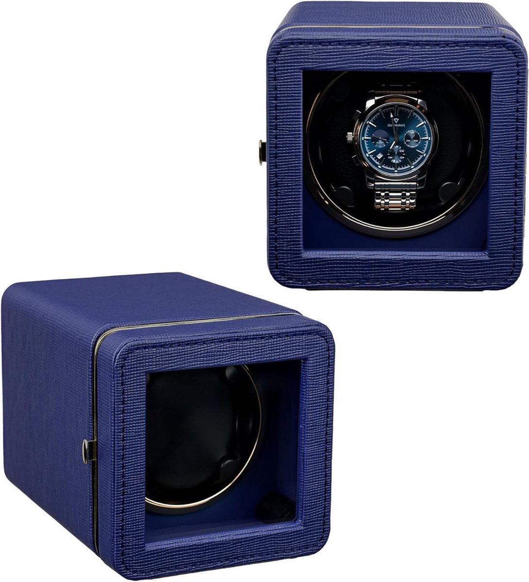 Automatische Horloge Winder met LED Verlichting - Elegante Horlogebox van PU Leer, Stille Motor, 4 Rotatiemodi en Ruimte voor 4 Horloges - Blauw