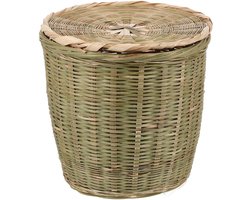 Ronde rotan-afvalmand met deksel - Geweven vuilnisemmer voor natuurlijk opbergen, rieten mand en wasmand voor in huis