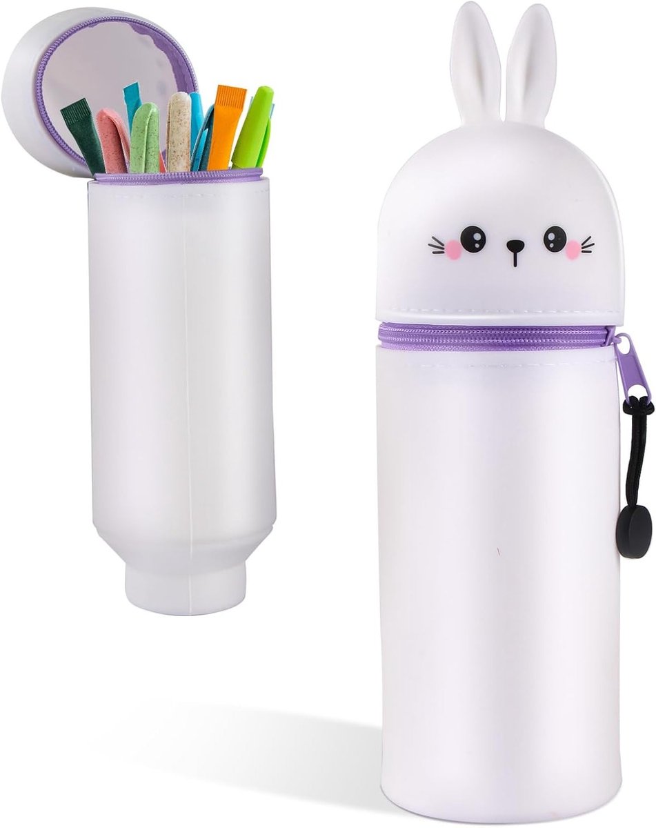 Kawaii 2-in-1 Potloodetui van Zacht Silicoon, Ideaal voor School, Kantoor en Creatieve Projecten