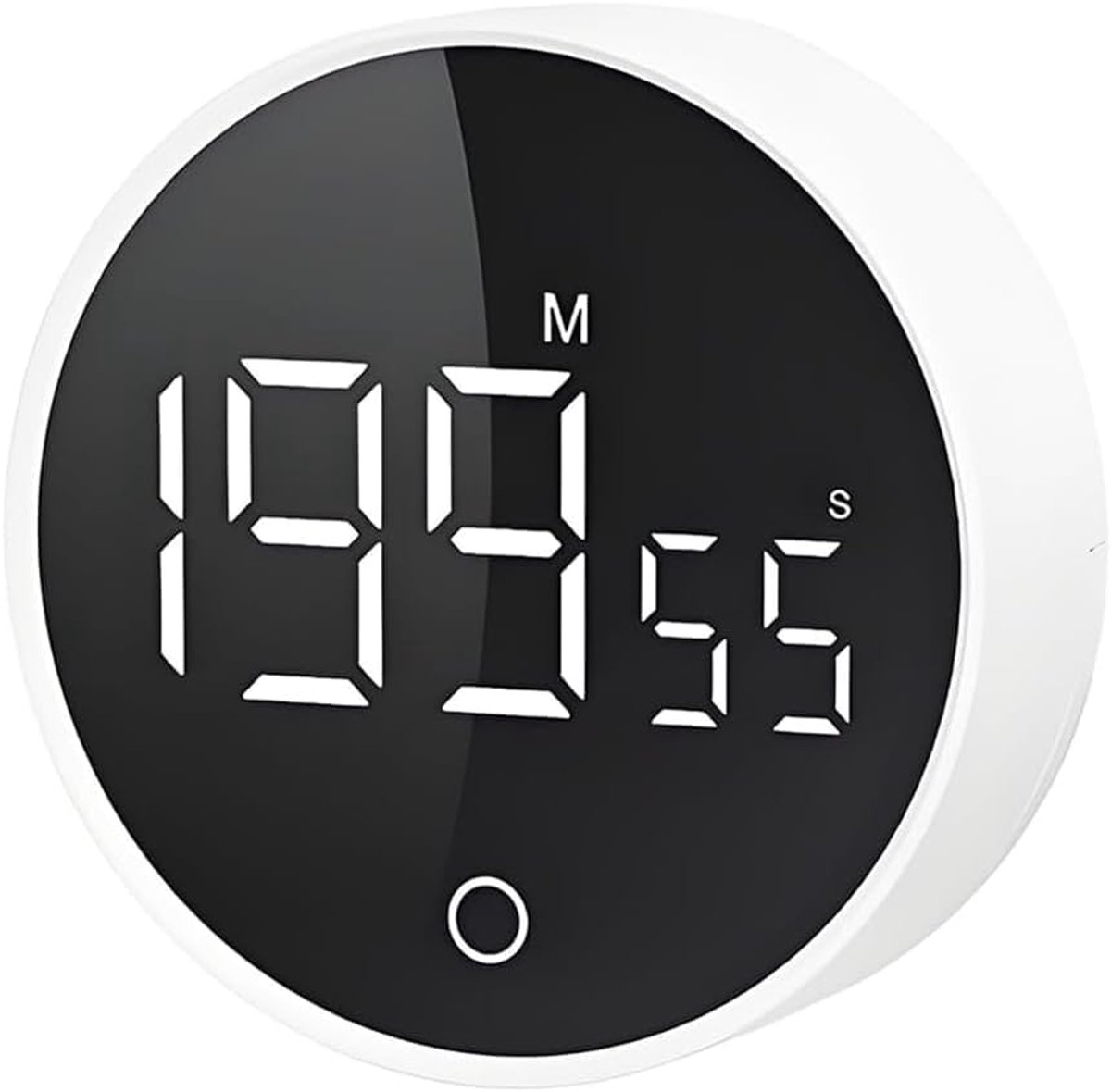 Digitale keukentimer met aftel- en stopwatchfunctie – LED-display, instelbaar volume, magnetische voet, draaiknop, werkt op batterijen – geschikt voor keukens, studeerkamers en werkplekken – wit