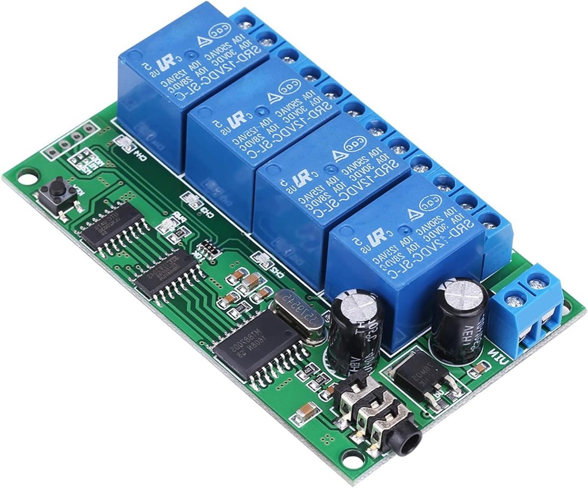 Relaissignaaldecoder 12V voor Domotica, 4-kanaals DTMF-signaaldecoder met Meerdere Werkmodi en Flexibele Instellingen