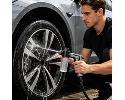 Hogedrukreiniger | Draagbaar, zwaar uitgevoerd met snelkoppeling | Inclusief schuimfles voor het wassen van auto's, terrassen, tuinreiniging, besproeien en detailreiniging.