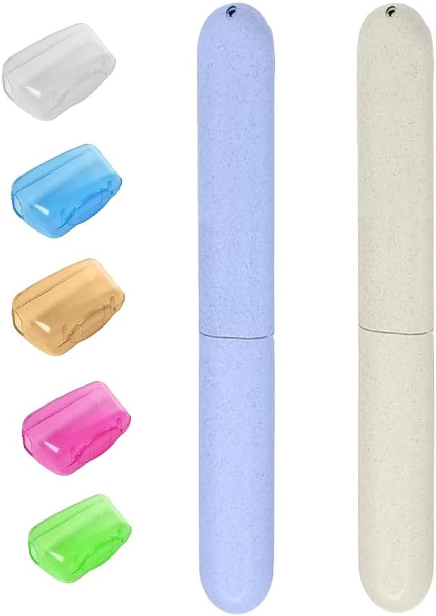 Reisdoos voor Tandenborstels, 2 Stuks Tandenborstel Beschermhoes en 5 Stuks Draagbare Tandenborstelkop Covers, Ideaal voor Vakantie en Outdoor Activiteiten