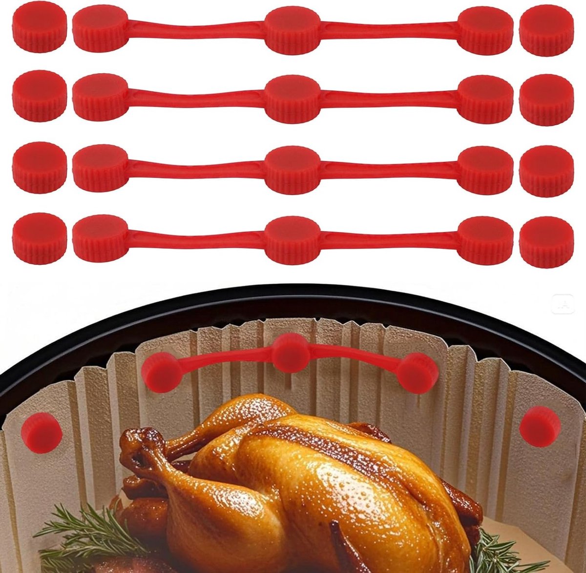 4 Sets Silicone Magnetische Clips voor Bakpapier in de Airfryer - Hittebestendig, Veilig en Geschikt voor Alle Airfryers, Voorkomt Verbranding van Bakpapier