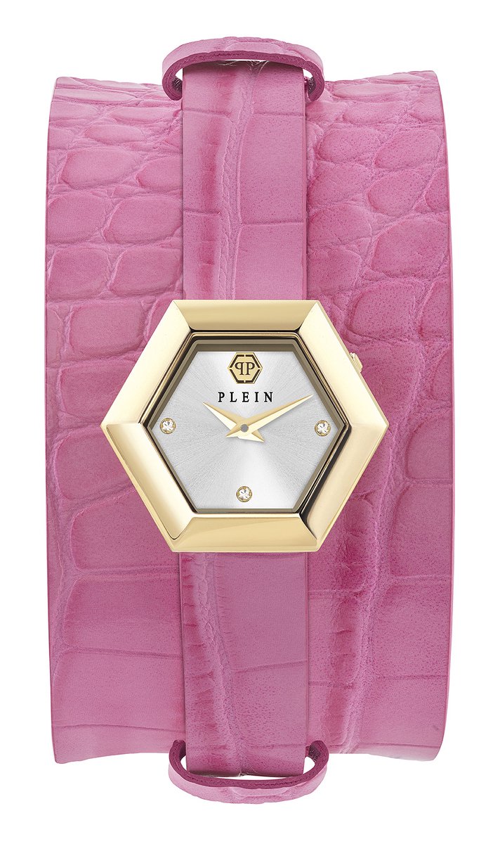 Philipp Plein La Jungle De Plein PW6FA0125 Horloge - Leer - Roze - Ø 28 mm