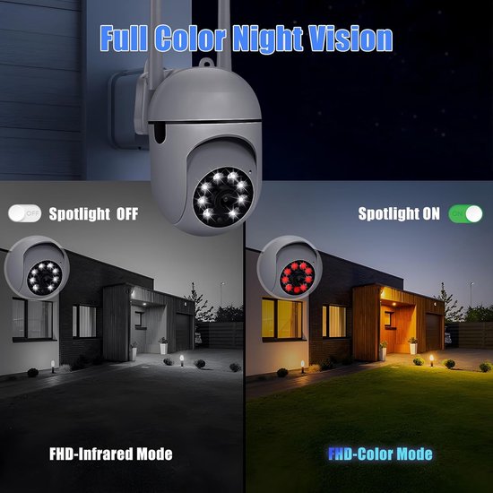 1080P Buiten Wifi Camera met Nachtzicht, Automatische Tracking en Tweeweg Audio van Merkloos — afbeelding 5