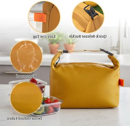 Isolerende Koeltas, Lekvrije Lunchtas voor Mannen en Vrouwen, Thermische Lunchbox voor Werk, School en Picknick, Geel en Duurzaam — afbeelding 2
