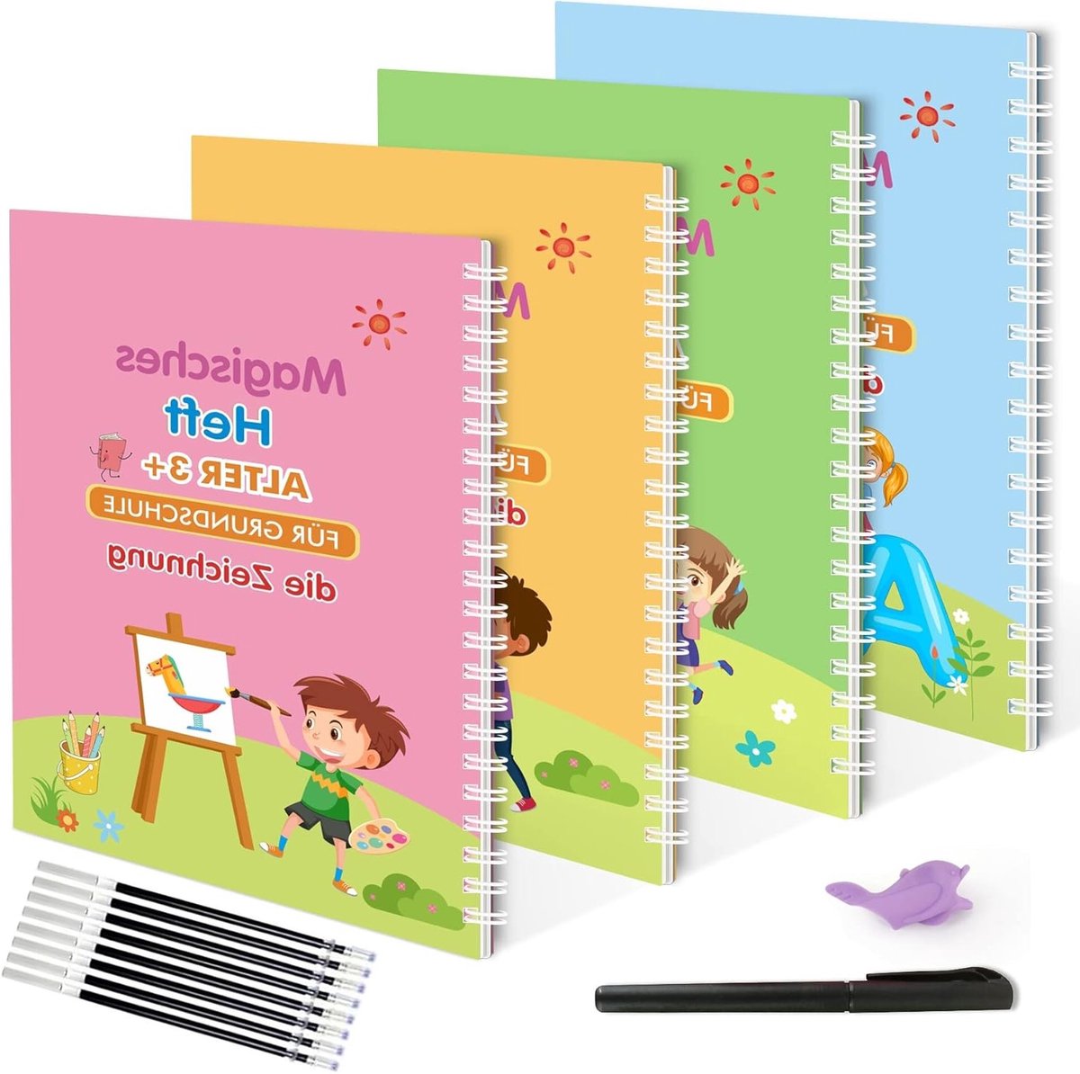Grote Magische Oefenschriften Set met Pen, Navullingen en Schrijfhulp voor Creatieve Kinderen