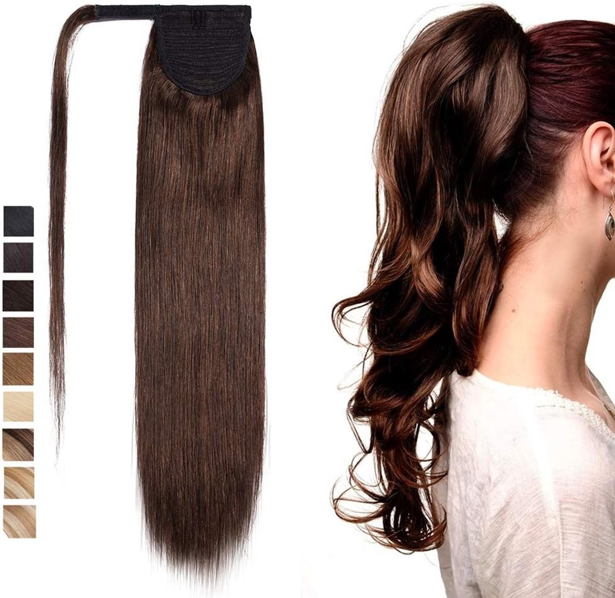 Ponytail Haarstuk 14" (35cm) - Echthaar Remy - Middenbruin - Gemakkelijk te bevestigen - ShopVlot