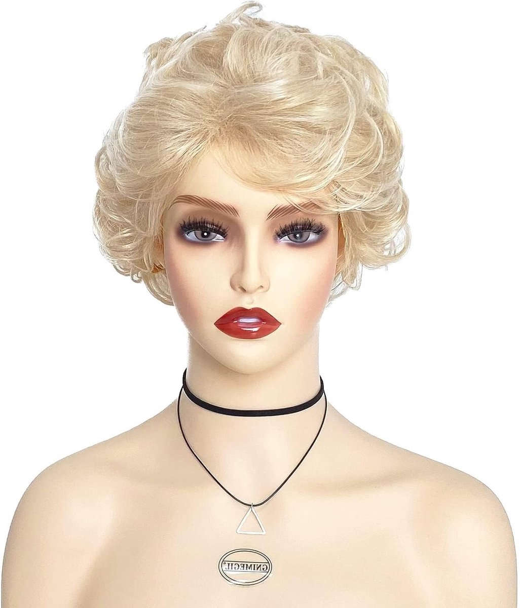 Lichte Gouden Blonde Perücke voor Senioren met Korte Krullen voor Cosplay en Halloween, Synthetische Vezels