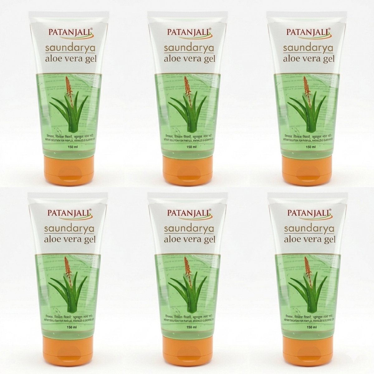 Patanjali Saundarya Aloë Vera Gel - 6 X 150ml - Voor natuurlijke schoonheid, vermindert littekens en vlekjes - Herstelt en hydrateert de huid effectief Met Kajal Sticker