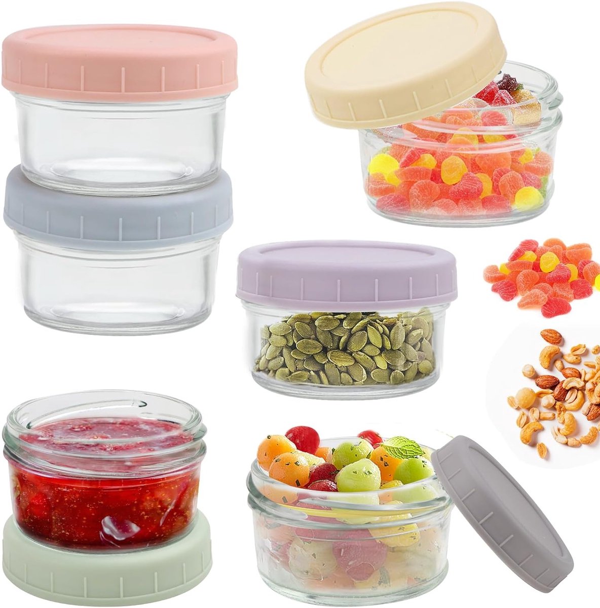 Set van 6 Glazen Opslagcontainers met Deksel, 80 ml - Mini Voedselcontainers voor Magnetron en Vriezer, Ideaal voor Sauzen en Snacks
