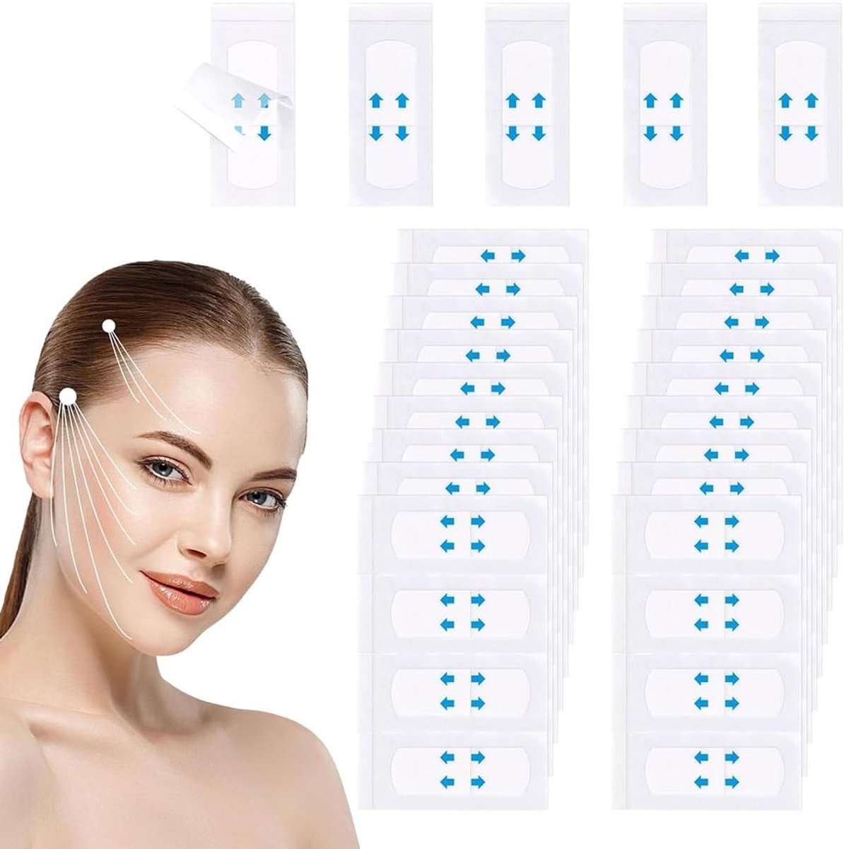 80 Stuks Onzichtbare Facelift Stickers voor Vrouw, Lifting Tape, Huidverstrakking, Rimpelverberging en Make-up Tools voor een Jeugdige Uiterlijk