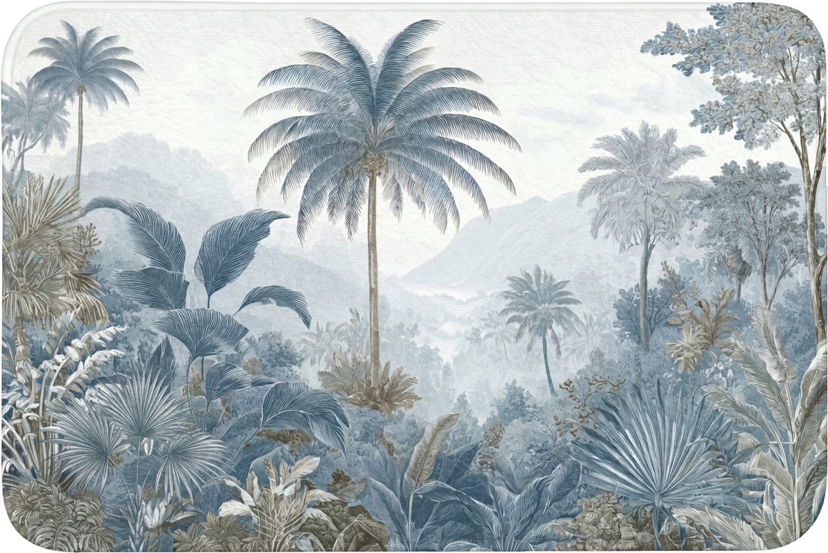 WC mat 90x60 cm - Antislip - Jungle - Modern - Blauw - Groen - Toiletmat - Vloermat - Douc