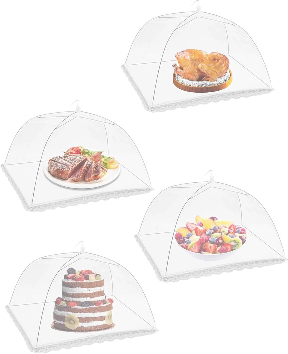 Set van 4 Opvouwbare Insectenbescherming Netten voor Voedsel, Ideaal voor Barbecue, Picknick en Buiteneten - 33 x 33 cm