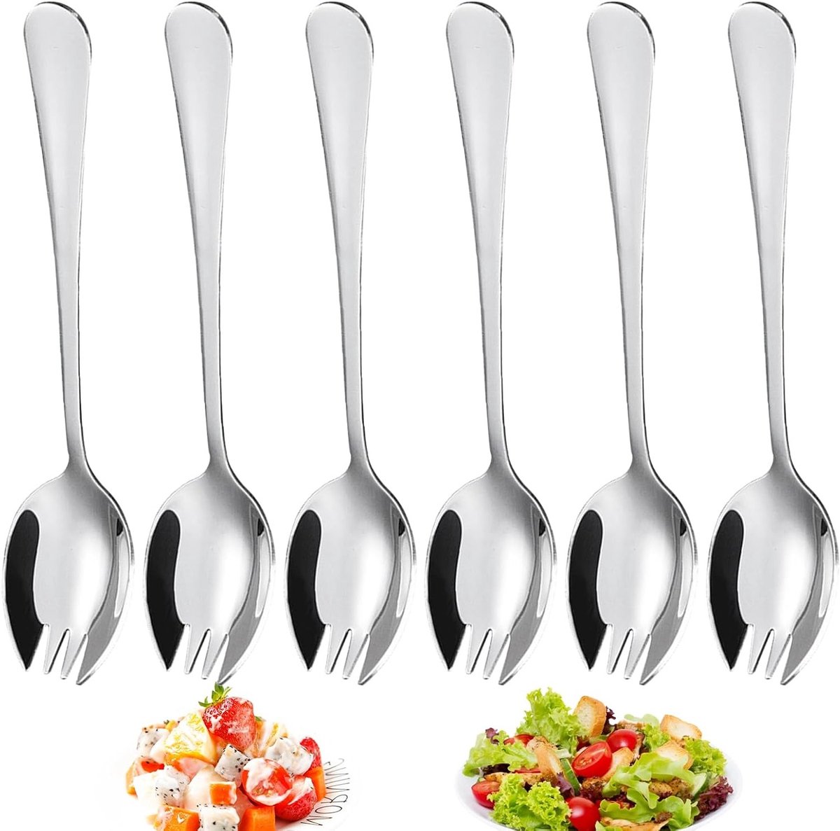Set van 6 RVS Saladesets met Lepels en Vorken, Ideaal voor Salades, Fruit en Desserts