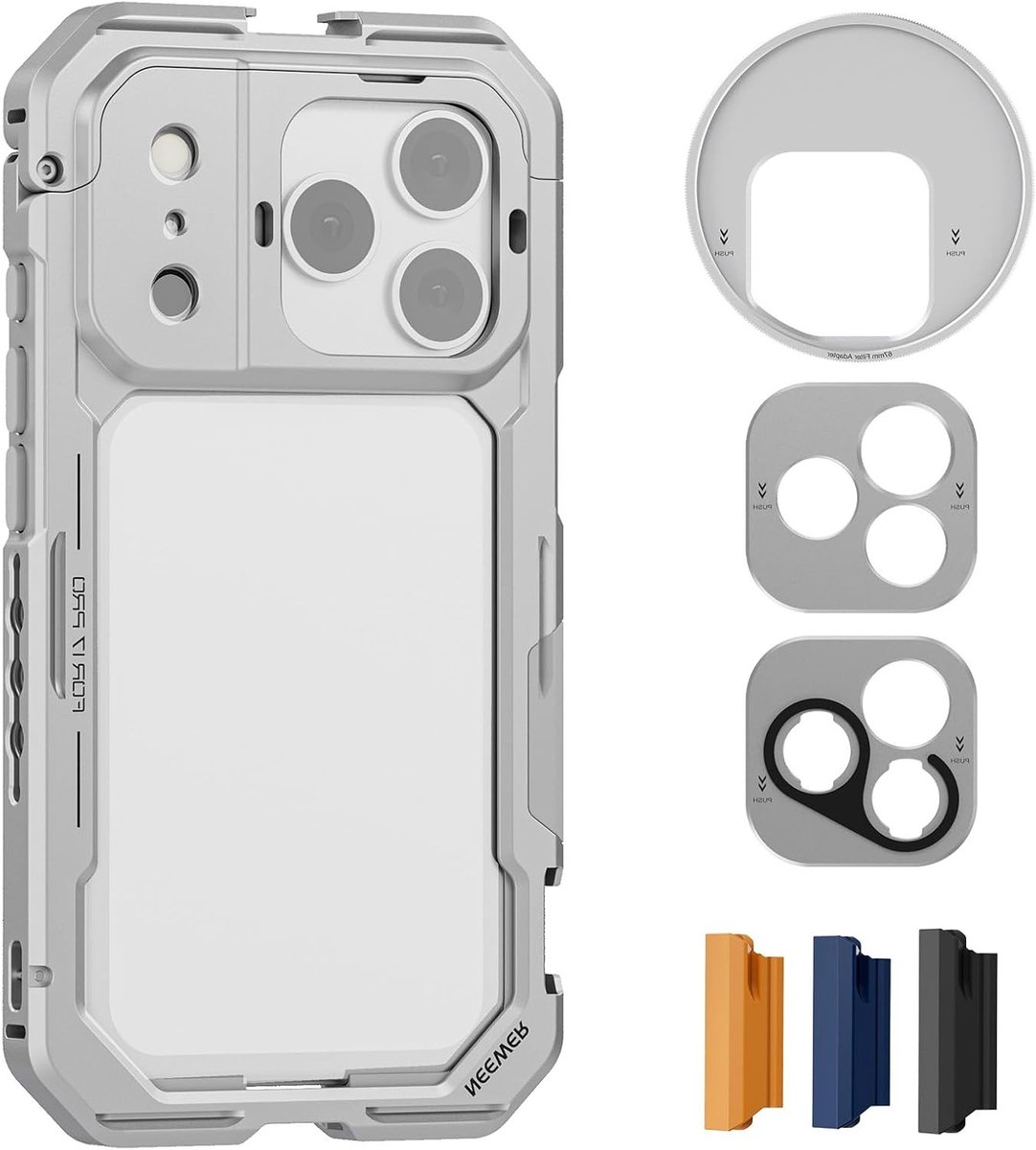Professionele Video Rig Stabilizer voor iPhone 17 Pro met Snelle Ontgrendeling, 67mm Filterring en 17mm Lens Achterplaat