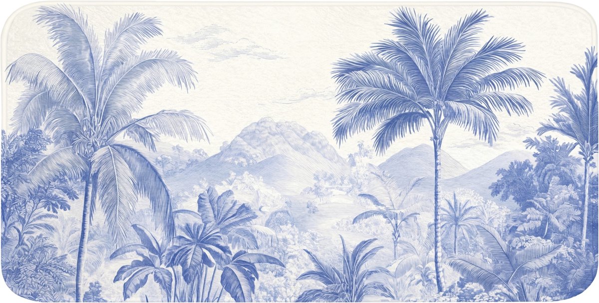 Badmat 120x60 cm - Antislip - Tropisch - Jungle - Blauw - Badmatten voor badkamer - Badkamermat - Douchemat - Badkamer mat