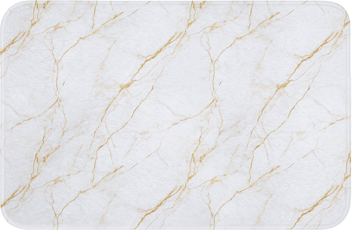 WC mat 60x40 cm - Antislip - Wit - Marmer - Goud - Luxueus - Toiletmat - Vloermat - Douche
