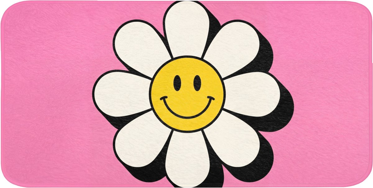 Badmat 120x60 cm - Antislip - Smiley - Bloem - Roze - Badmatten voor badkamer - Badkamermat - Douchemat - Badkamer mat