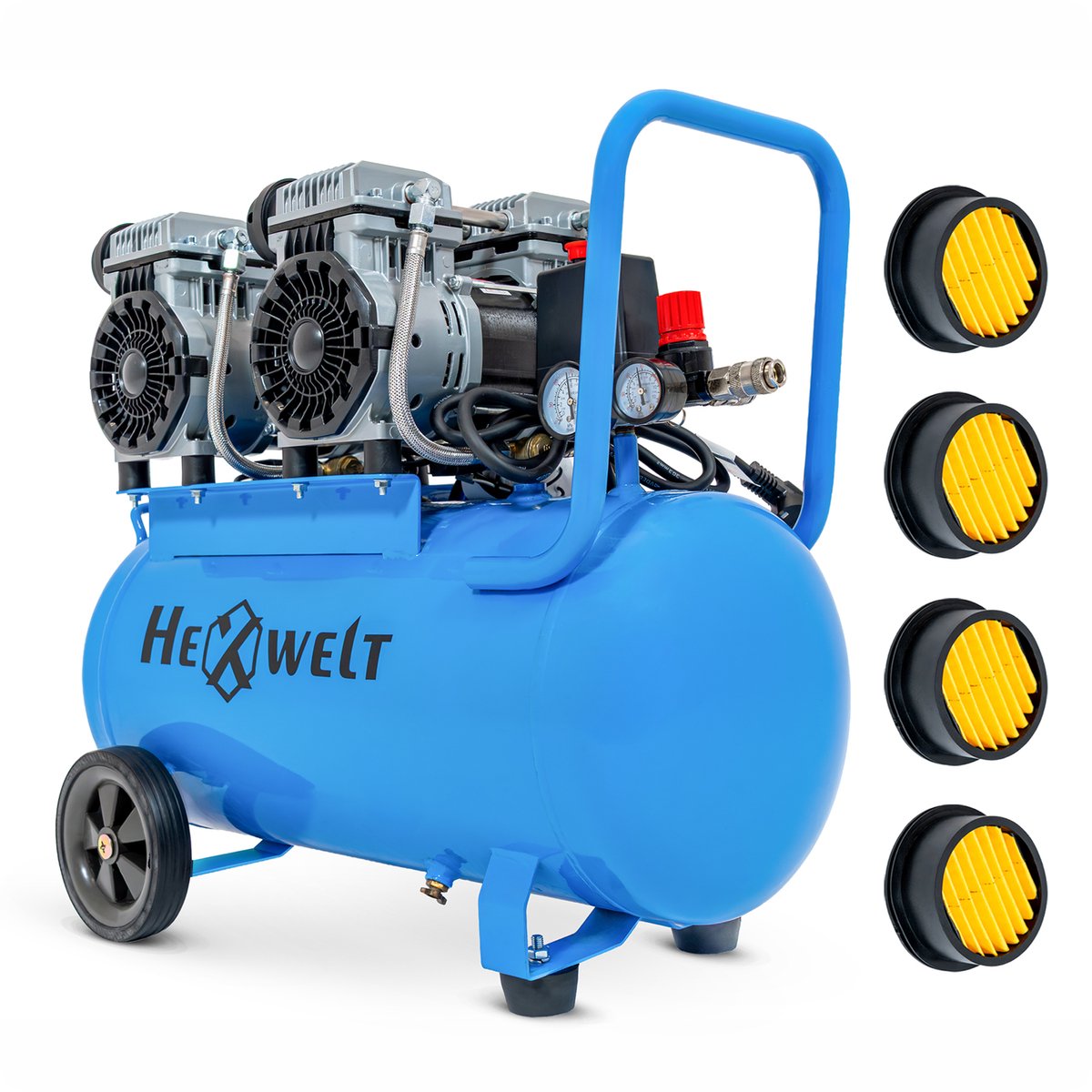 HEXWELT Olievrije Compressor 50L 3000W - 8 Bar 4 Cilinders