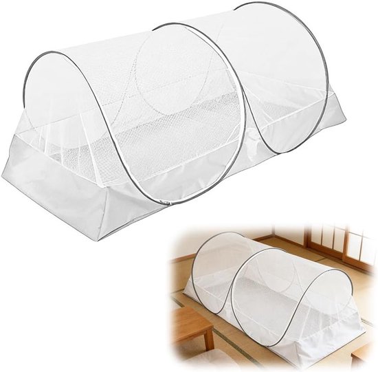 Pop-up muggennet voor bed 200 x 100 x 73 cm, opvouwbaar tentje voor kinderen en kamperen, lichtgewicht en eenvoudig mee te nemen met ritsluiting