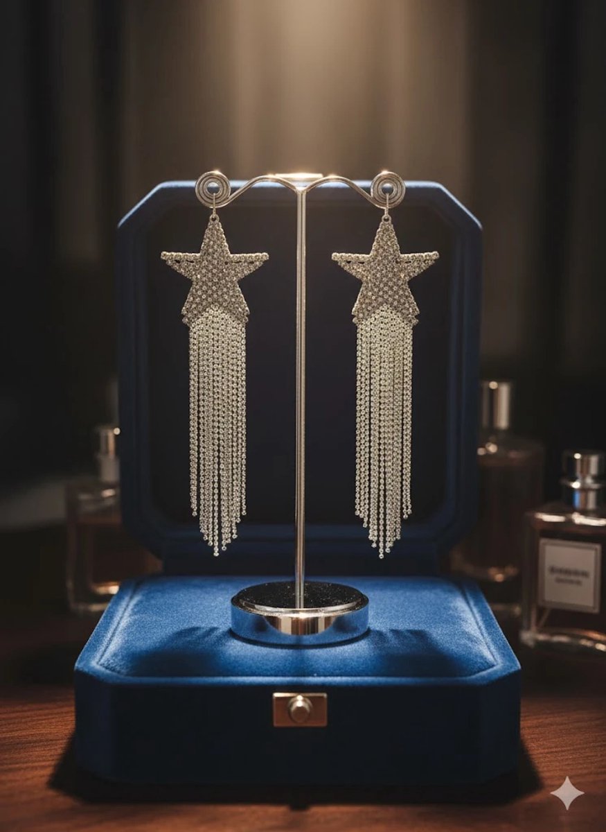 Dorvina Abiye Oorbellen Zirkonia Su Yolu Zilver Silver Kleur Hangende Puskullu Ster Lang Dames Oorbellen