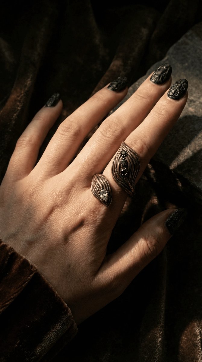 Dorvina Bronzen Sieraad Authentiek Antrasit Kleur Markazit Steen Sarmasik Model Van Voren Verstelbaar Vintage Dames Ring