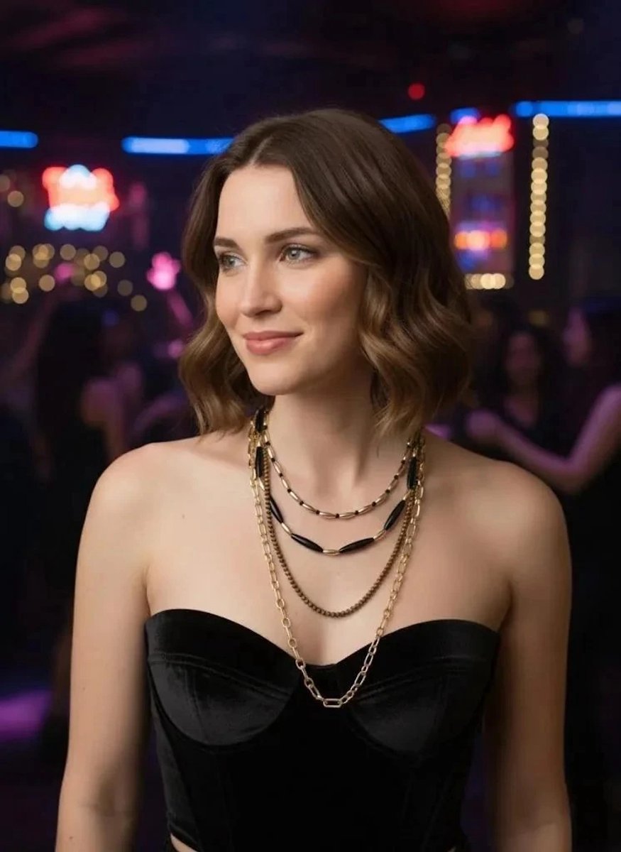 Dorvina Zwart en Goud Detail Akrilik Boncuk Cok Gelaagd Design Bijuteri Dames Ketting Sieraad