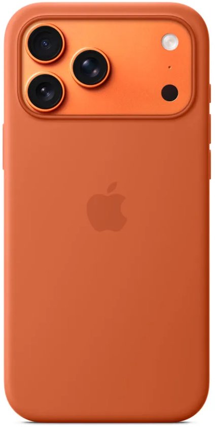 Coque terracotta pour iPhone 17 Pro Max avec îlot caméra orange.