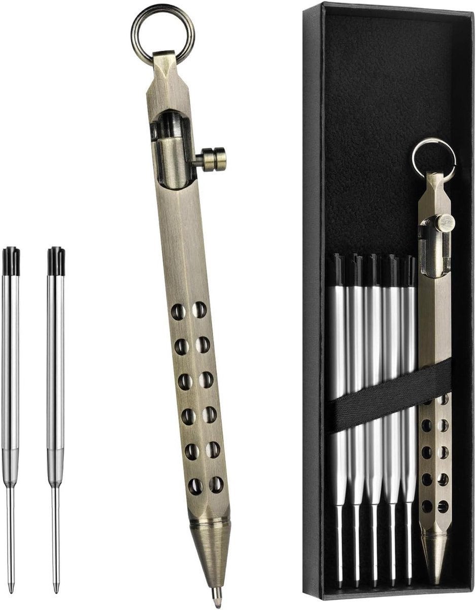 Retro Bolt Action Pen met Cadeauverpakking, Lichtgewicht Metalen Balpen, Herbruikbare Inkt en 5 Extra Navullingen voor Kantoor, School en Cadeaus aan Vrienden en Familie