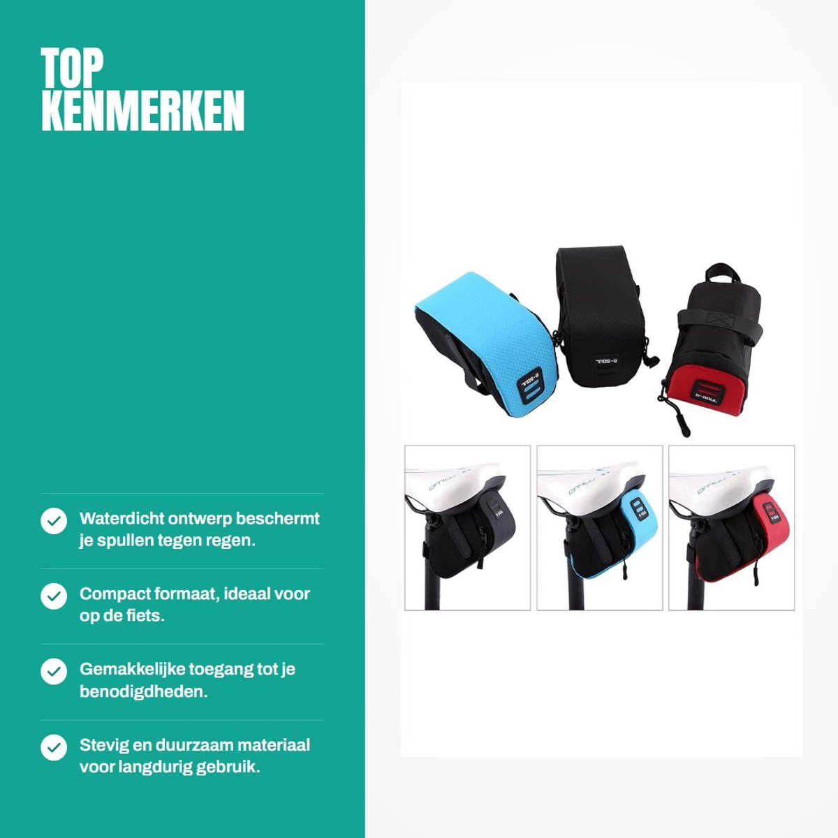 Dailygoods- Zadelzak Waterdicht - Fietstas Compact - Fietstas Met Ritssluiting - Fietstas Voor Accessoires - Hoogwaardig Polyester - Veilig Met Bevestiging Achterlicht