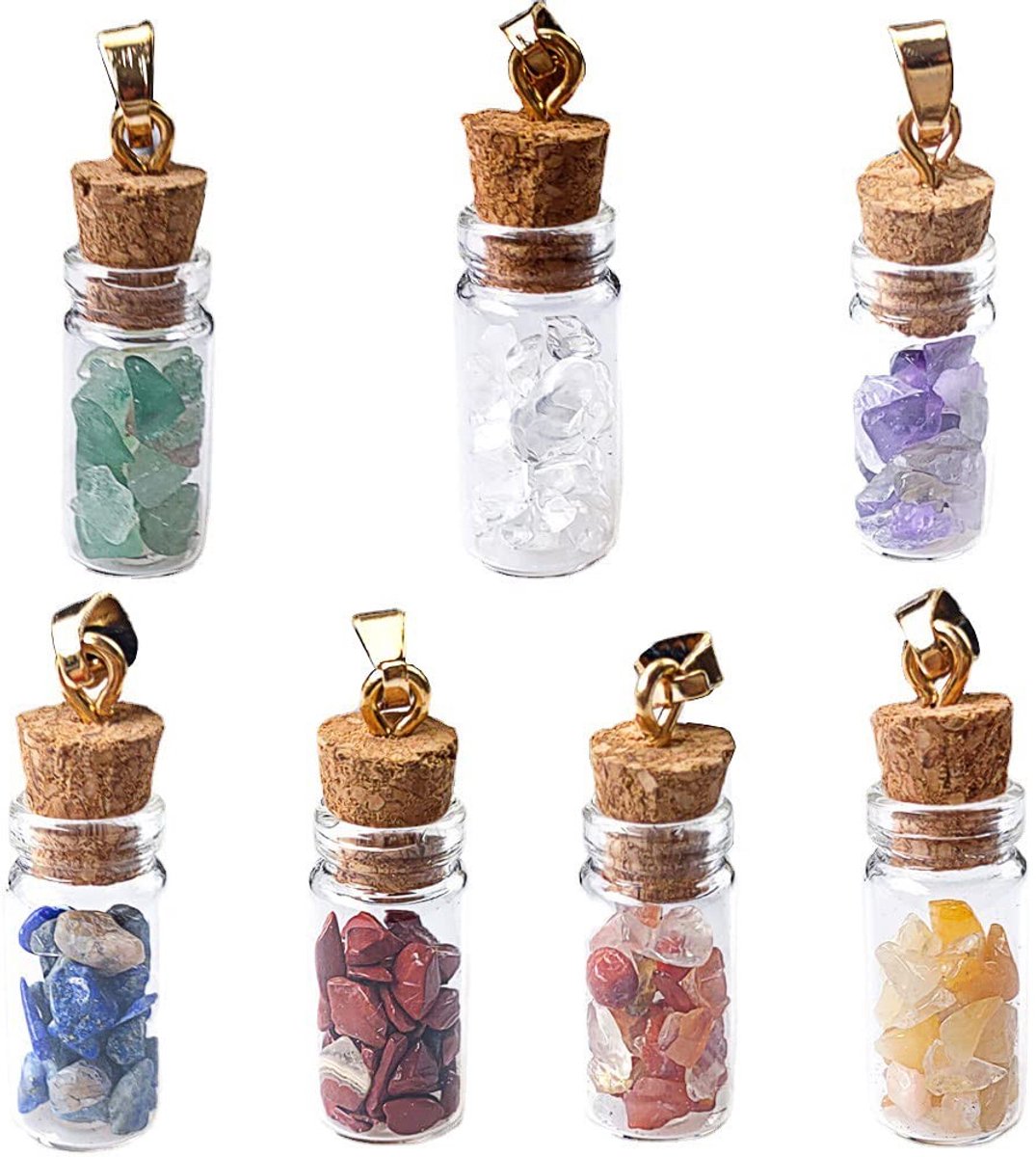 Dailygoods- Chakra Kristallen Set - 7 Stuks - Healing Edelstenen - Tuimelde Wensflessen - Balanceren Meditatie - Woondecoratie - Healing Crystals