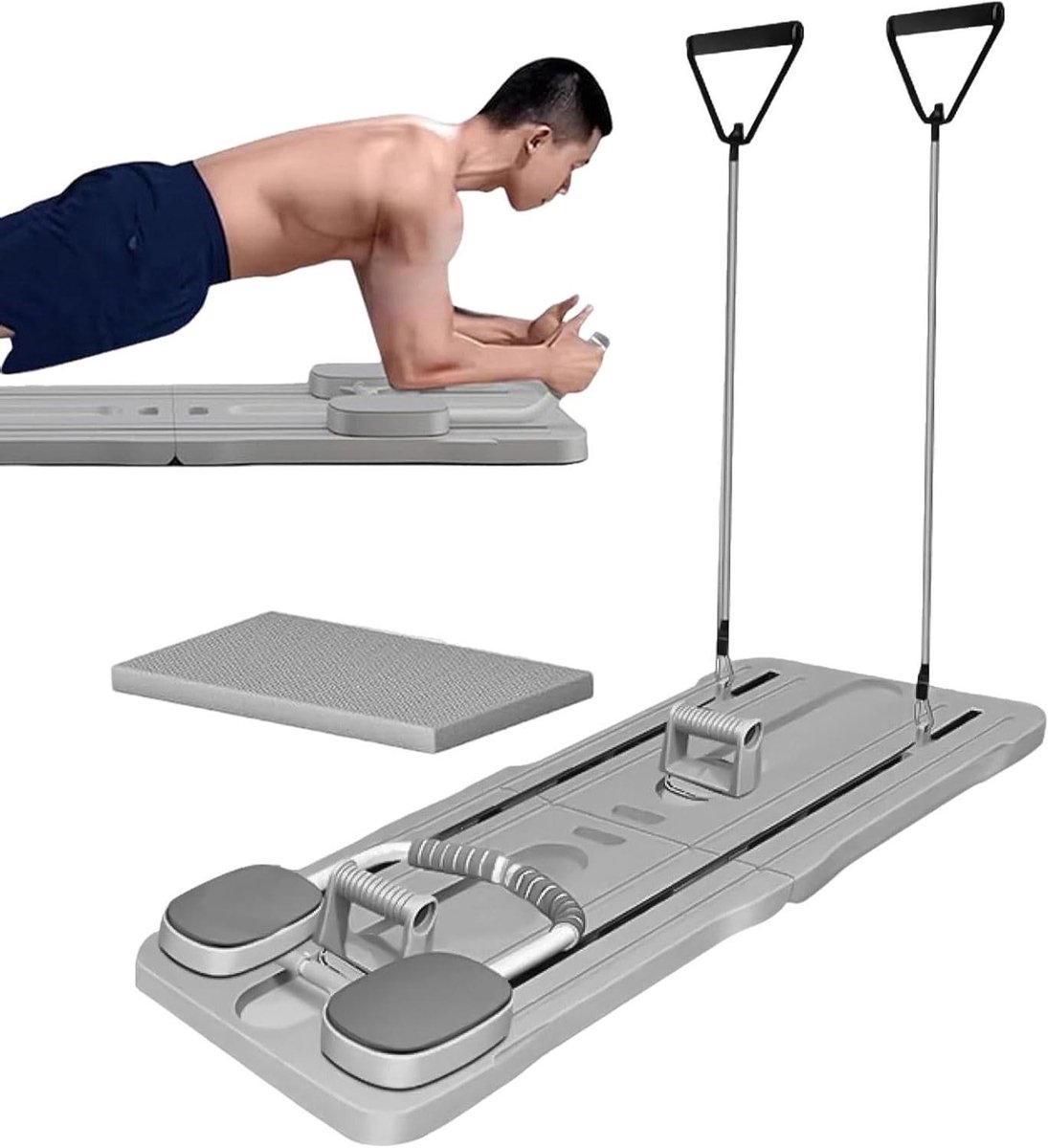 Buikspier Trainingsbord - Buikwiel Fitnessbord - Thuisfitness Trainen - Automatisch Rebound Mechanisme - 54 x 41 x 11 cm - Grijs