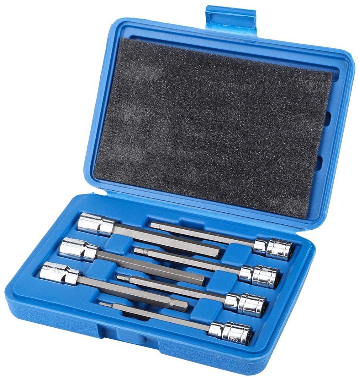 Dailygoods- Inbussleutelset 7-delig - Extra lange schacht 110 mm - Zeskantige bits 3/4/5/6/7/8/10 mm - Chroom-vanadium-staal - Handig opbergdoos - Dopsleutelset