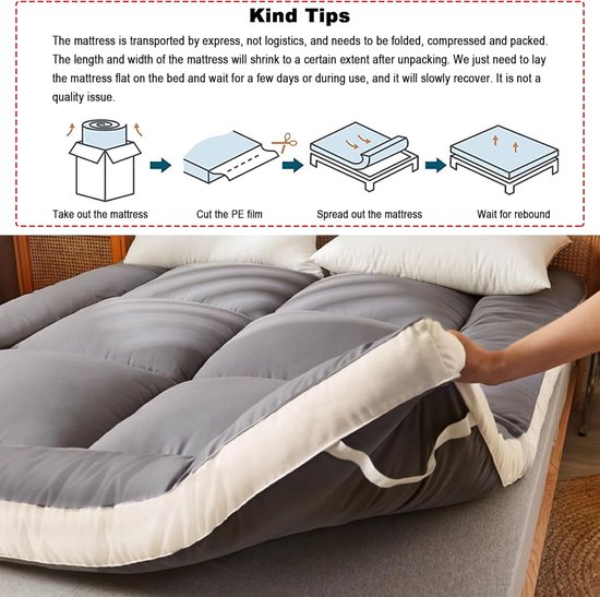 Vloermatras Futonmatras - Japanse slaapmat - Comfortabel slapen - Ruimtebesparend opvouwbaar - 90x200cm - Blauw — afbeelding 5