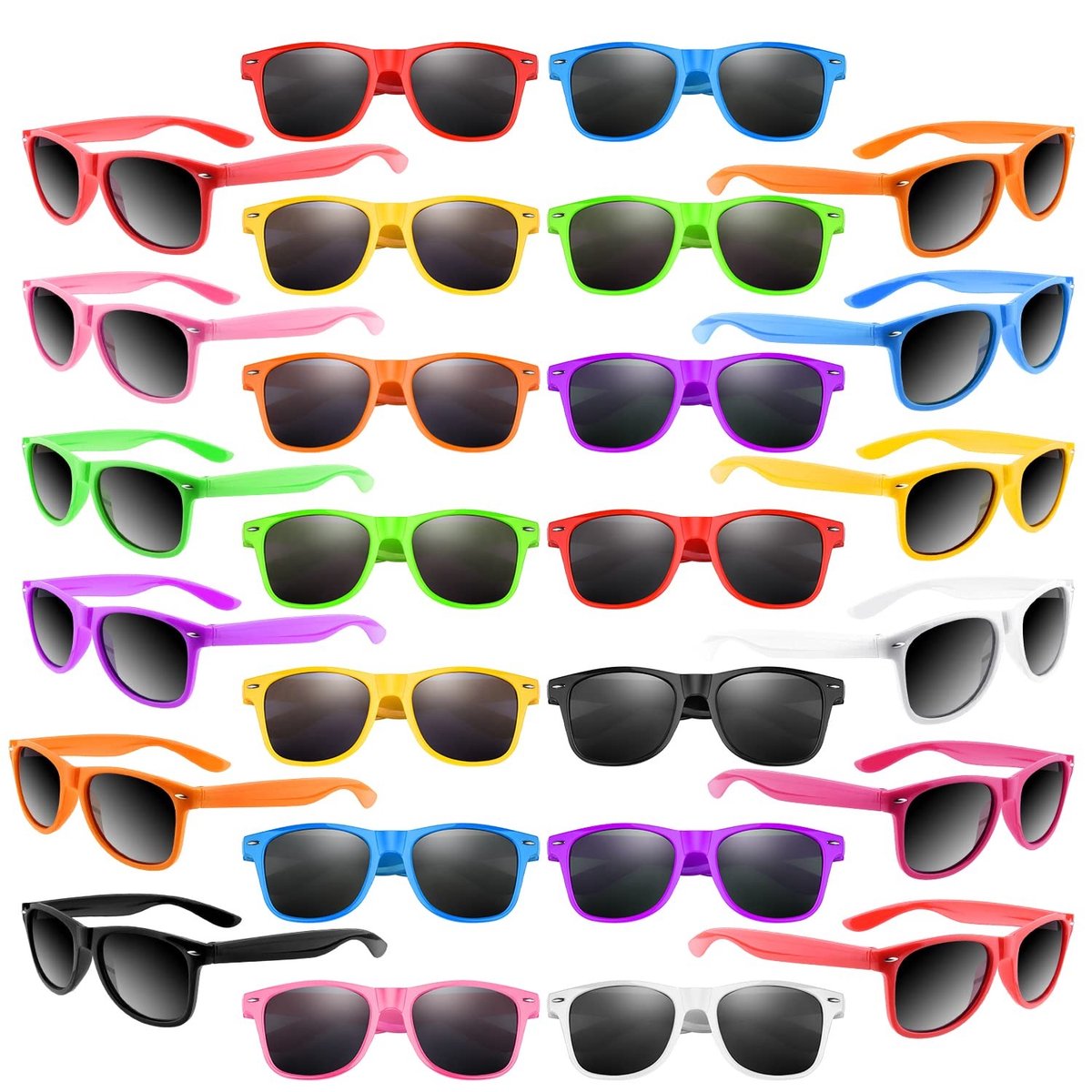 Dailygoods- Zonnebrillen 20 Stuks - Feestzonnebrillen - Neonkleuren - UV400 Lenzen - Onbreekbaar - One Size Fit