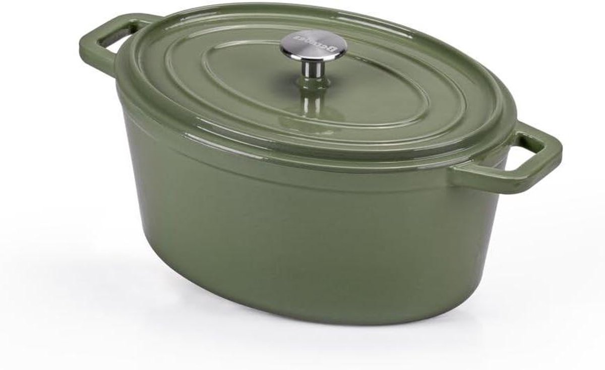 Gietijzeren Braadpan - Ovenschaal - Langzaam Garen - Warmte Opslag - 6 Liter - Groen