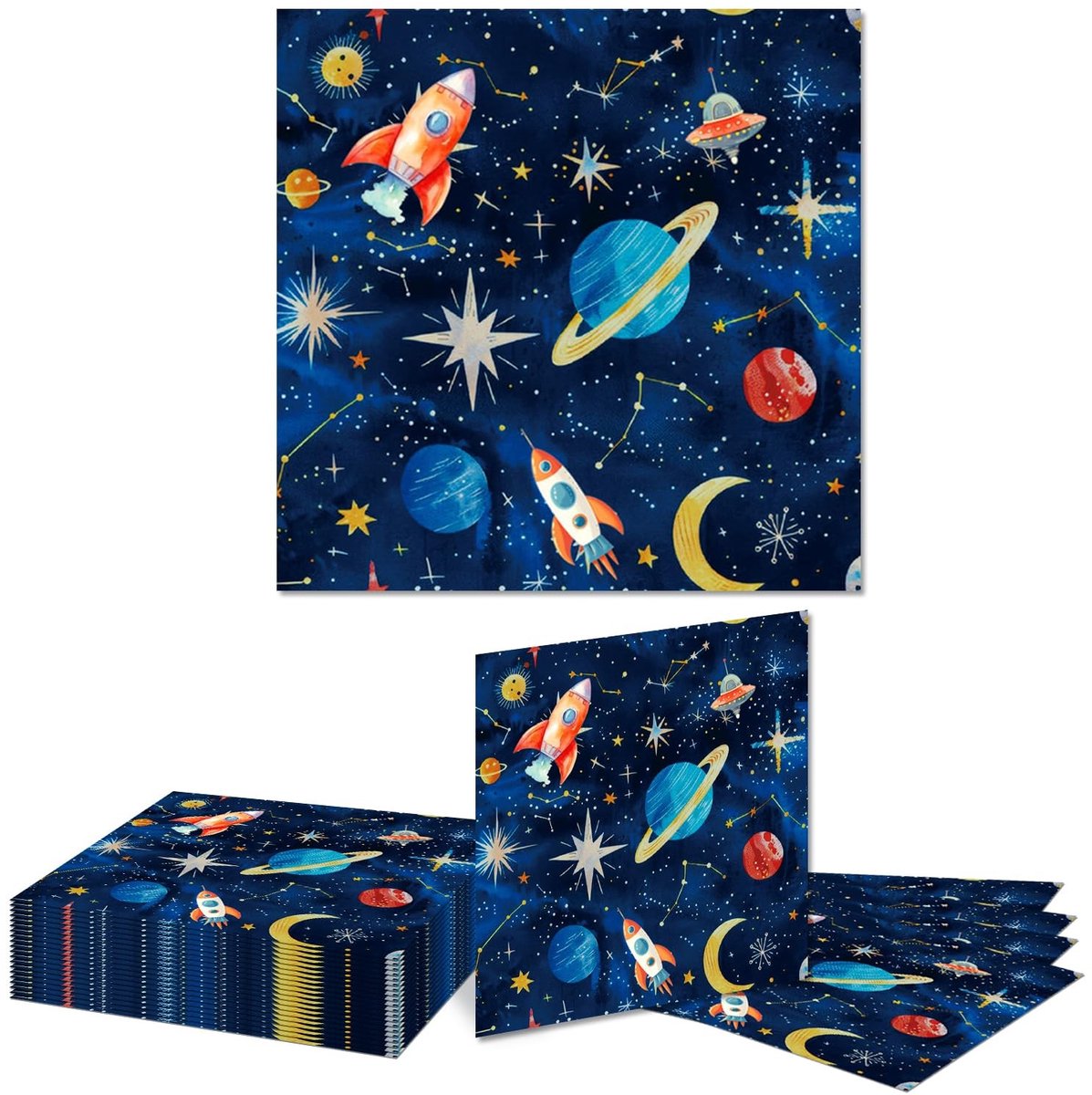 Dailygoods- Servetten Ruimte Thema - 20 Stuks Papieren Servetten - Zonnestelsel/Galaxie - Astronaut/Raket - Hoogwaardig Papier - 33cm x 33cm - Feestservetten