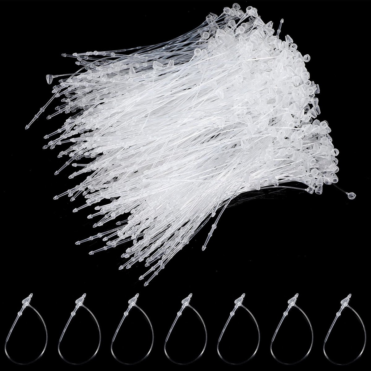 Dailygoods- Veiligheidsdraden 1000 stuks - Transparante kunststof - Luspeldjes - Etiketten - Prijskaartjes - Voor kleding en tassen - Etiketdraden