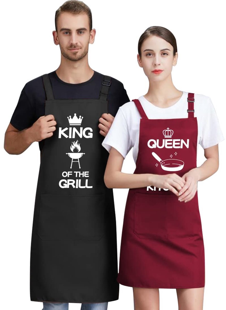 Dailygoods- Keukenschort verstelbaar - 2 stuks - Katoenen schorten - Waterdicht - Met zakken - Geschikt voor dames/heren - Schort
