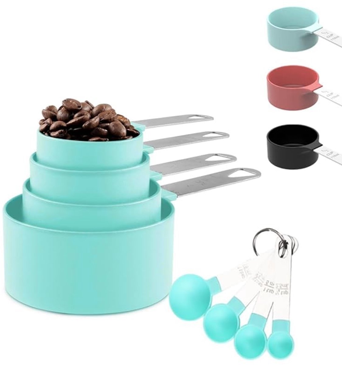 Dailygoods- Maatlepelset 8 Stuks - Maatbekers/Roestvrij Staal - Doseerlepels - Keukenmeetgereedschap - Comfortabele Ring - Nauwkeurige Afmetingen - Maatbekerset