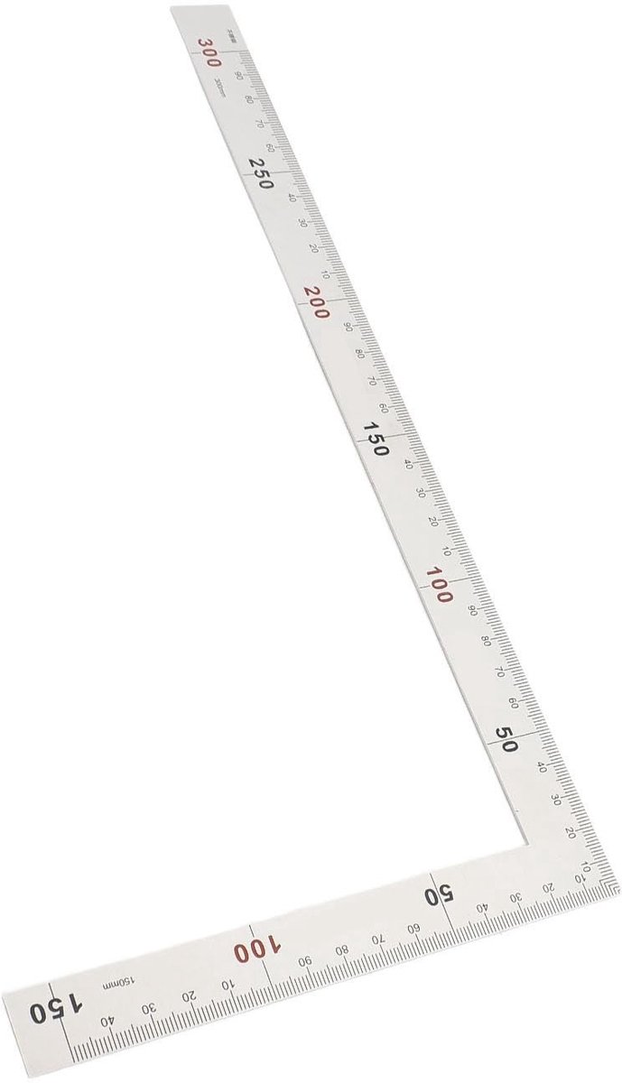 Dailygoods- Haakse Liniaal Roestvrij Staal - Dubbelzijdige Rechte Hoekliniaal - 90 Graden Meting - Kleurmarkering - 300mm x 150mm - Hoge Hardheid - Meetlat