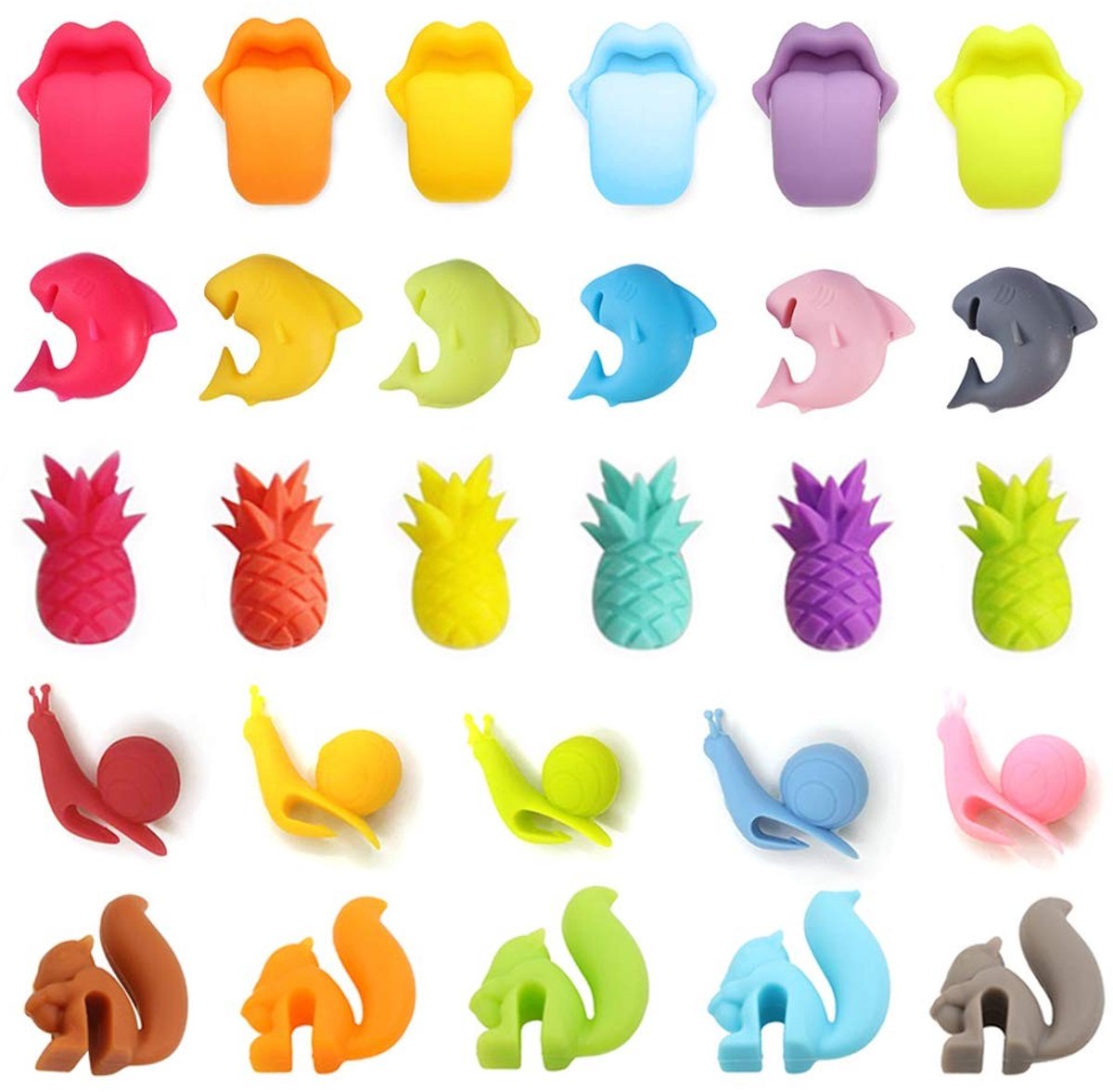 Dailygoods- Glasmarkers Herbruikbaar - Drinkmarkers - Theezakje Houders - Siliconen - 5 Vormen - Voor Thuis/Party - Drankmarkers