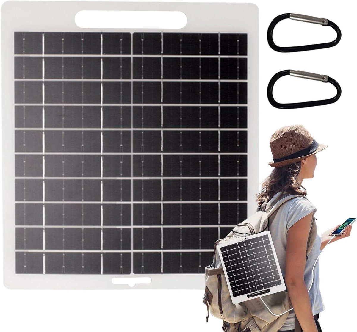 Draagbaar Zonnepaneel - Zonneoplader Outdoor - Energievoorziening Onderweg - Hoge Efficiëntie Monokristallijn - 10 Watt - Zwart