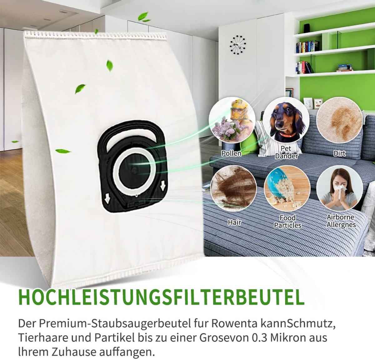 Dailygoods- Stofzak Hoge Filtratie - 10 Stuks - Voor Rowenta ZR200720 - Antigeur - Dierverzorging - Niet-geweven Materiaal - 99,9% Filterefficiëntie - Stofzuigerzak